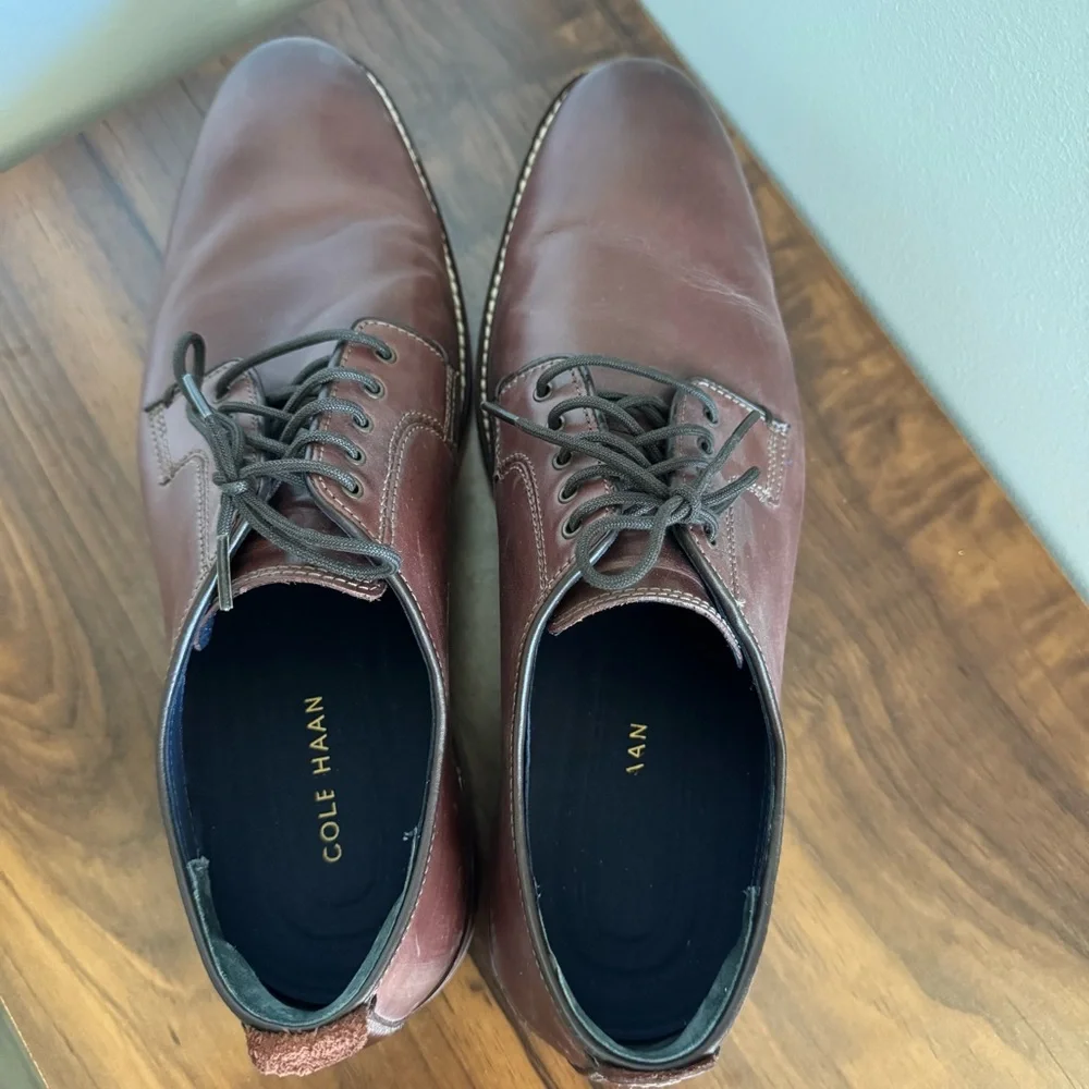 12 Men’s Oxford Cole Haan Brown Tan Leather Lace Up Dress Shoes Formal Academia